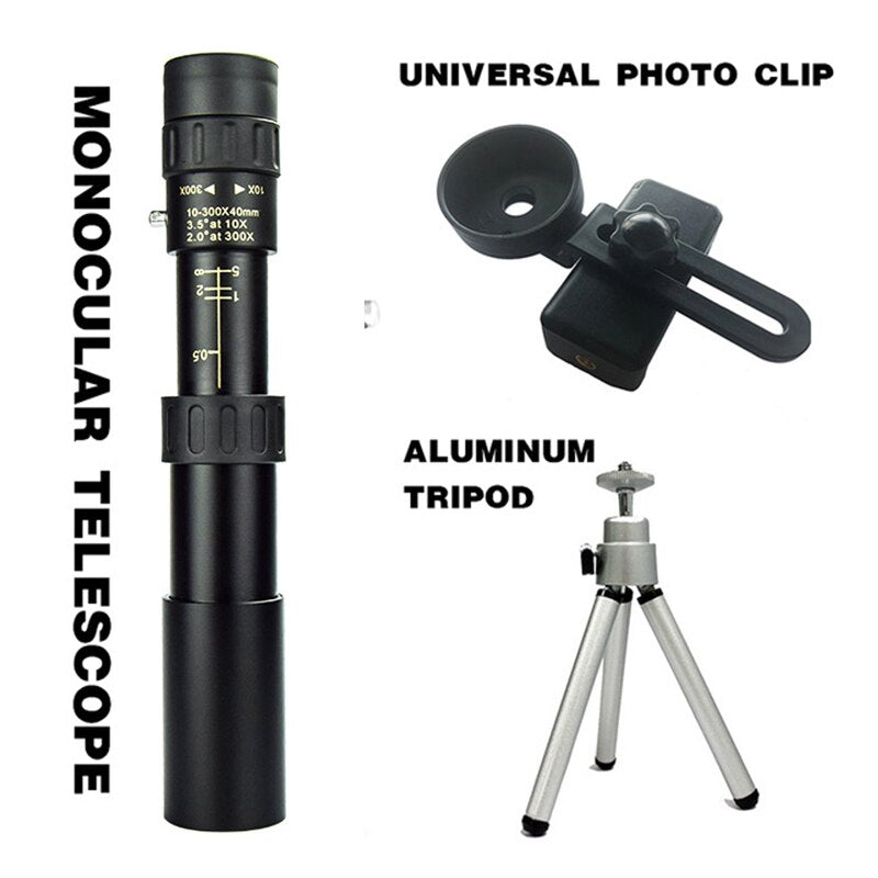 10-300X Zoom Powerful Binoculars Long Range Professional Monocular Telescope HD 4K High Quality BAK4-Prisms Portable for Camping