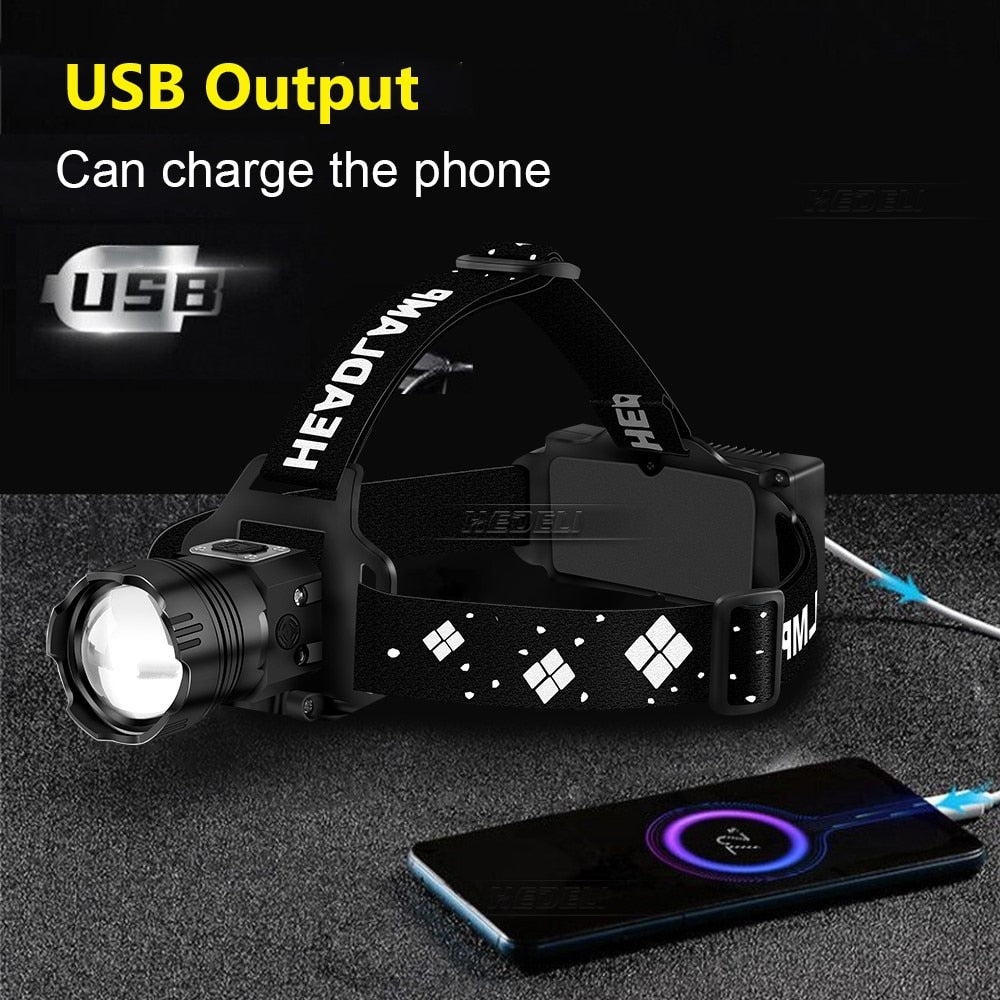 1000000 Lumens Ultra Powerful Headlight Rechargeable Outdoor Torch Flashlight