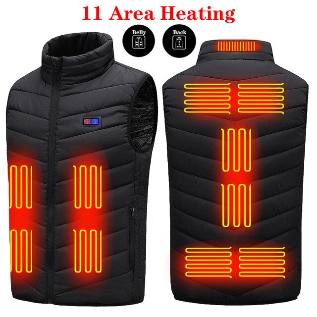 13PCS Heated Jacket Fashion Men Women Coat Intelligent USB Electric Heating Thermal Warm Clothes Winter Heated Vest Plussize