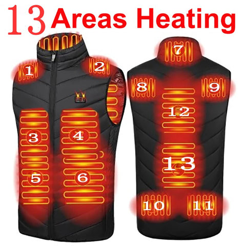 13PCS Heated Jacket Fashion Men Women Coat Intelligent USB Electric Heating Thermal Warm Clothes Winter Heated Vest Plussize