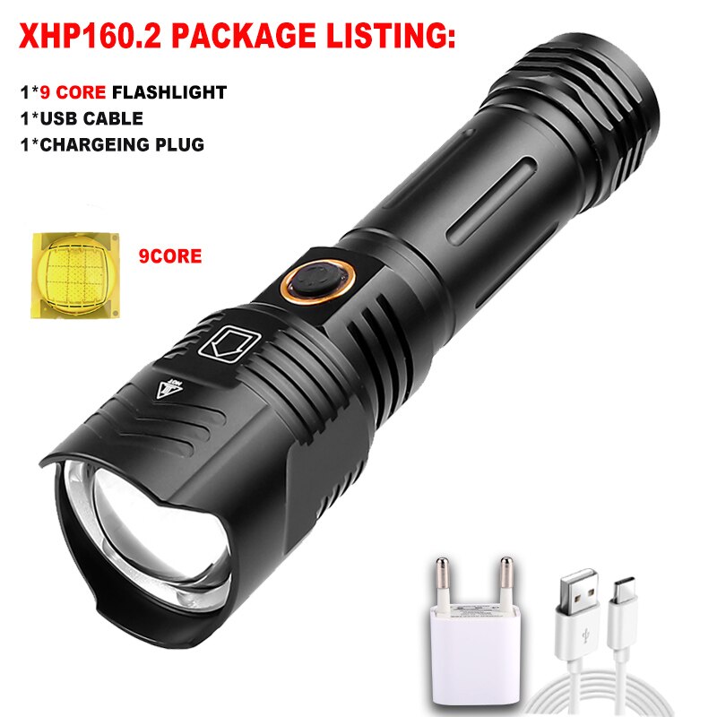 The Black Aluminum Alloy 800000 Lumen Powerful Flashlight