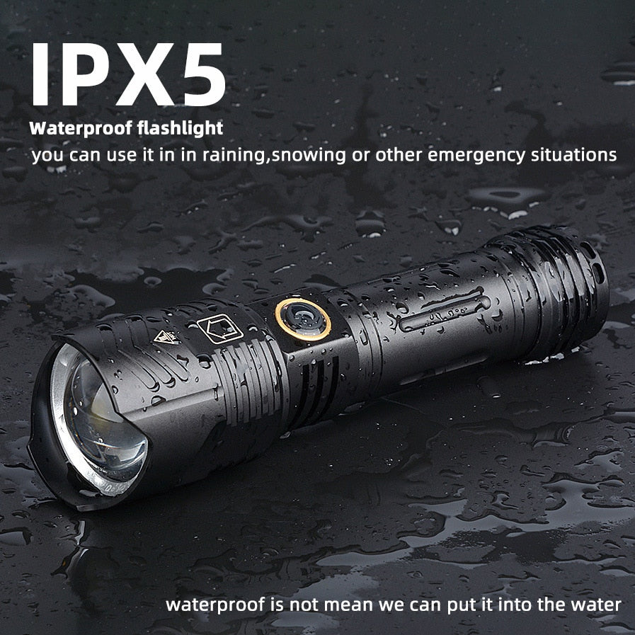The Black Aluminum Alloy 800000 Lumen Powerful Flashlight