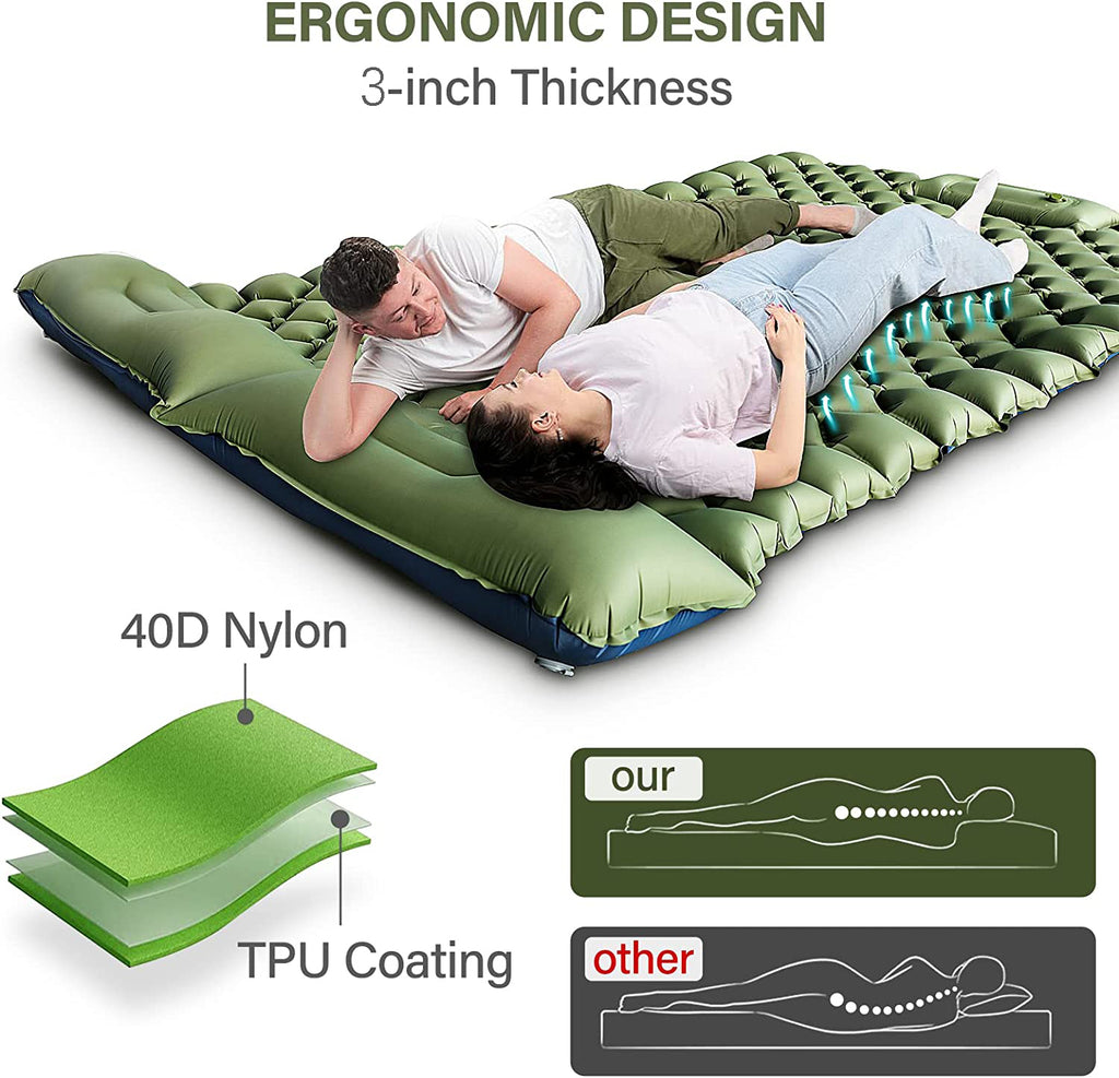 Camping Sleeping Pad Inflatable Foot Press Lightweight 2 Person  Air Mattress Mat with Pillow for Outdoor Hiking Traveling Backp