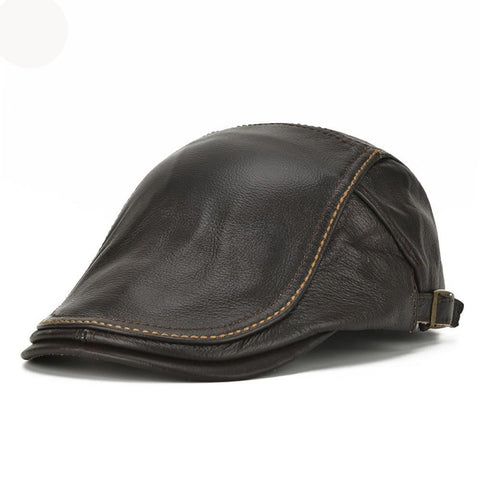 Men Genuine Cowhide Beret Hat New All Seasons Real Casual Leather Visors Cap Outdoor - Urban Gears Unlimited