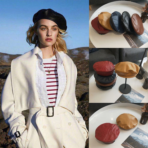 Hot Fashion All Seasons Leather Beret Hat Casual Retro Beanie Caps For Women - Urban Gears Unlimited