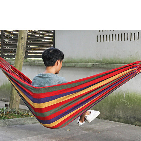 Outdoor Leisure Portable Multi-functional Hammocks Canvas Stripe Rainbow Swing for Camping Backpacking Travel (Red)