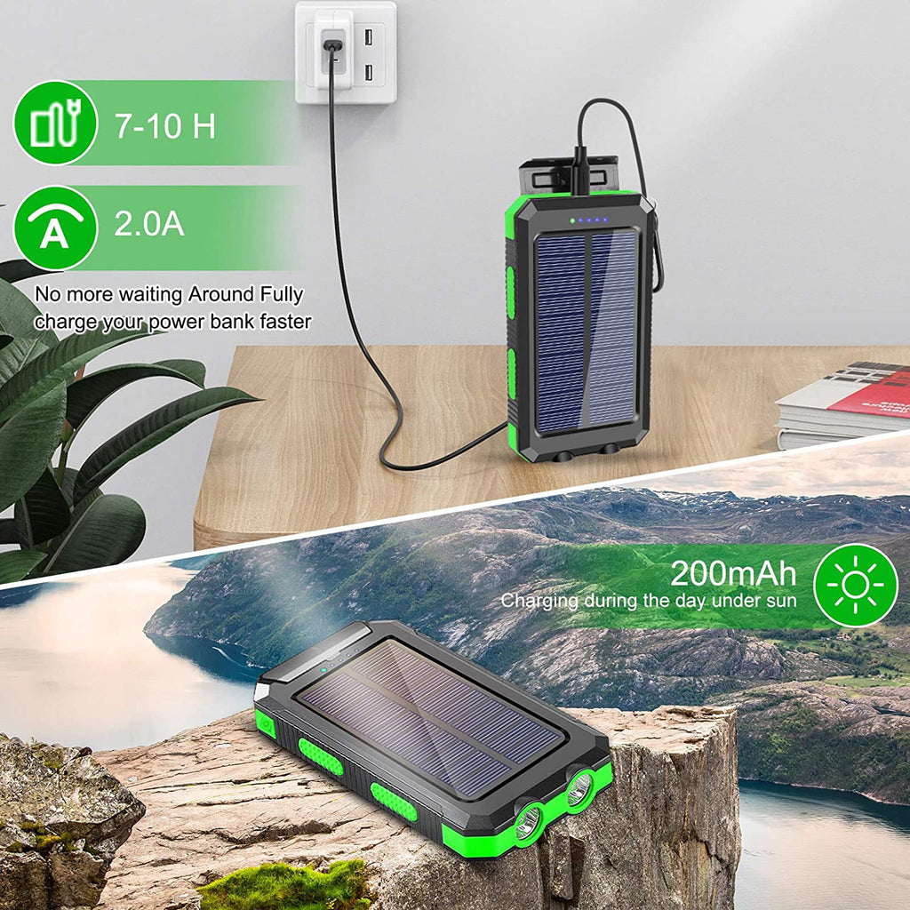 Outdoor 20000mAh Portable Solar Power Charger Bank With LED Flashlight