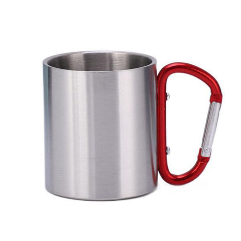 Picnic Hiking Stainless Steel Coffee Travel Water Portable Double Wall Carabina Handled Restaurant Camping Cup Outdoor Tableware