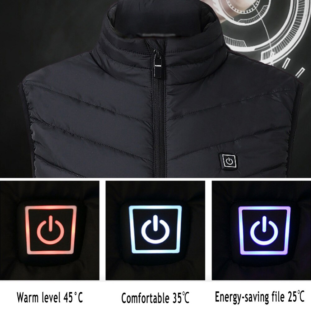 Rechargeable USB Ski Heated Vests Jacket Windproof 9 Areas Smart Heating Electric Clothes Body Warmer For Camping Hiking Cycling