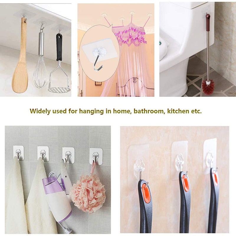 Transparent Surface Hook  |  Punch Free, Nail Free, No Drilling No Hole Stainless Steel Wall Hanger In Transparent Color