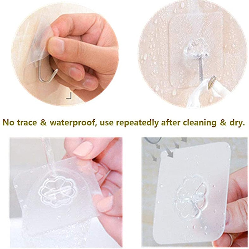 Transparent Surface Hook  |  Punch Free, Nail Free, No Drilling No Hole Stainless Steel Wall Hanger In Transparent Color