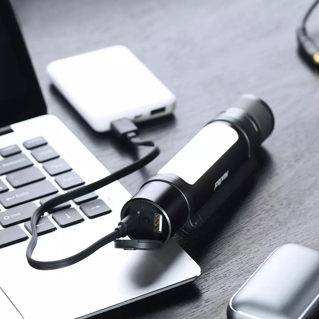 A 10000 Lumens Flashlight | An Alarm Mobile Power Bank With A Magnetic USB-C Charging Work Light