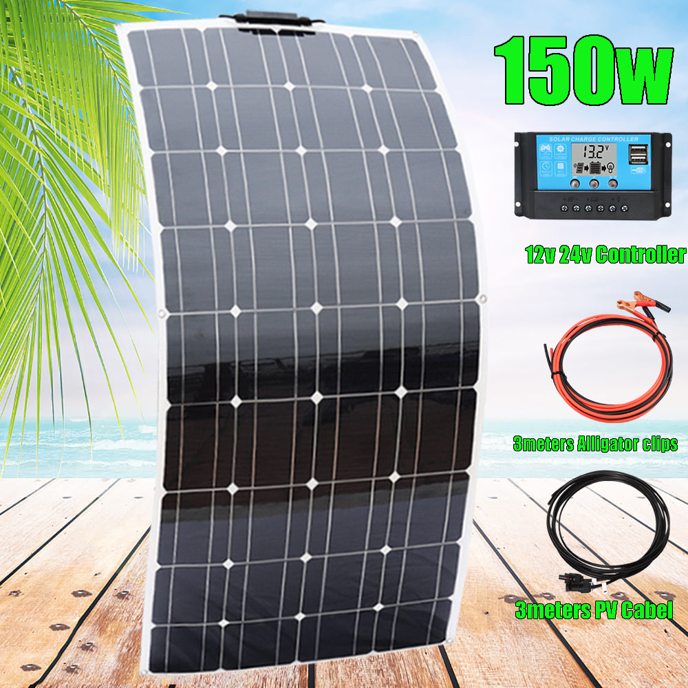 Complete 12V 600w 300w 150w Monocrystalline Photovoltaic Solar Panel Kit