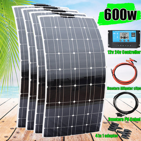 Complete 12V 600w 300w 150w Monocrystalline Photovoltaic Solar Panel Kit