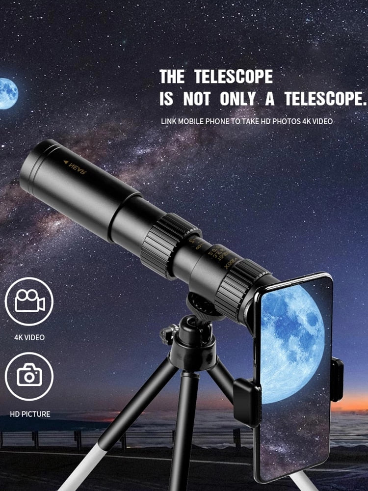 10-300X Zoom Powerful Binoculars Long Range Professional Monocular Telescope HD 4K High Quality BAK4-Prisms Portable for Camping