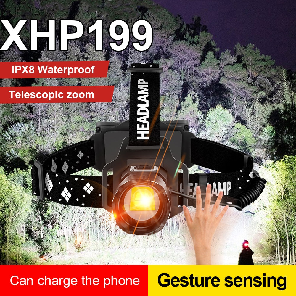 1000000LM XHP199 Ultra Powerful Headlamp Rechargeable Led Head Lamp Zoom Headlight 18650 Fishing Front Led Head Flashlight Torch