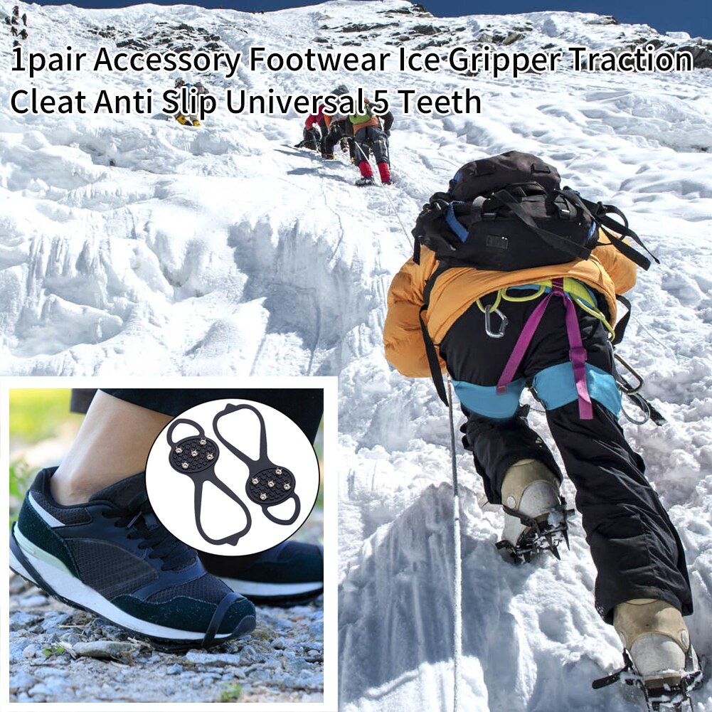 1pair Accessory Outdoor Climbing Ice Gripper 5 Teeth Shoes Universal Crampon Footwear Safety Traction Cleat Spikes Anti Slip