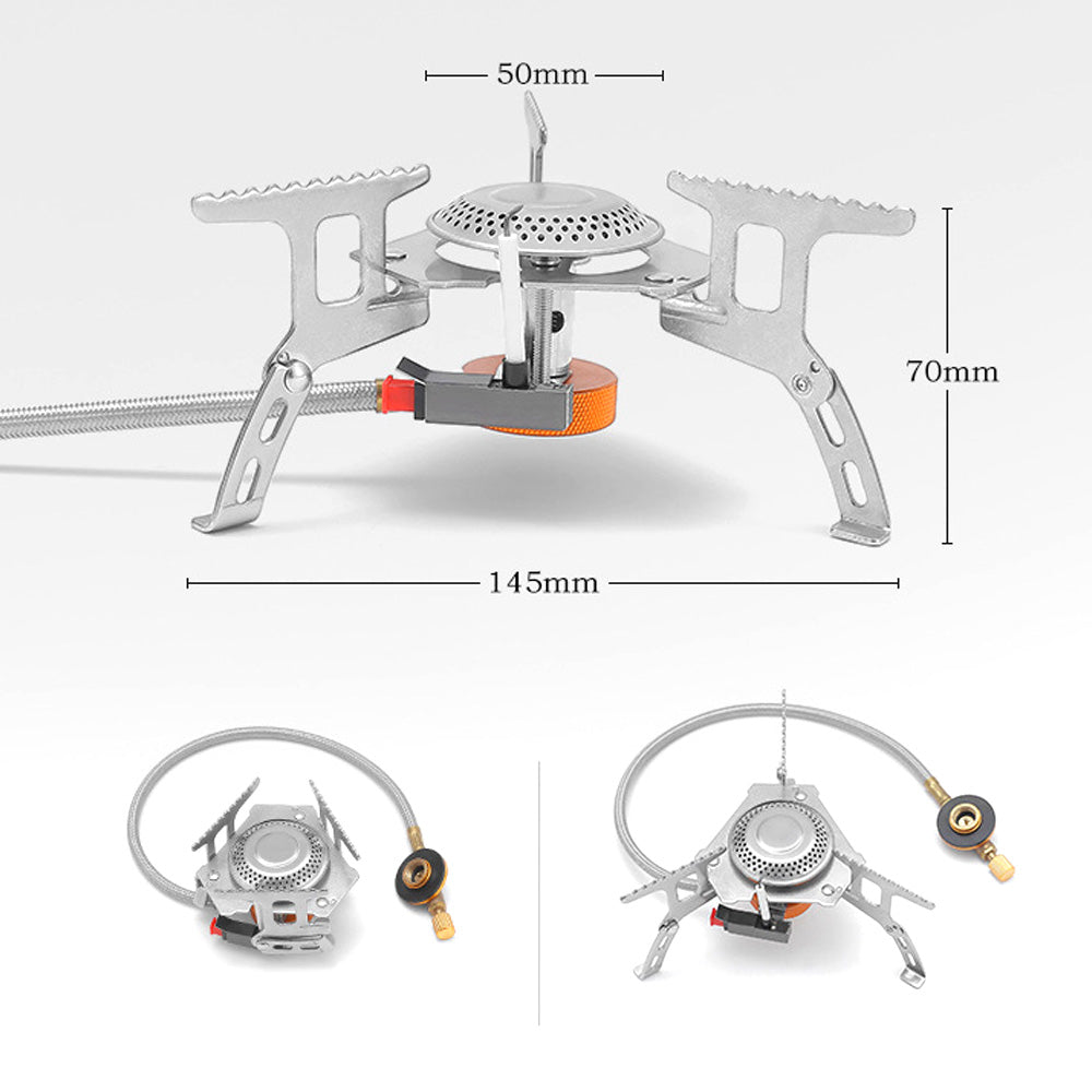 3500W Outdoor Camping Furnace Outdoor Gas Stove Picnic Barbecue Stoves Windproof Cooking Metal Foldable Furnace