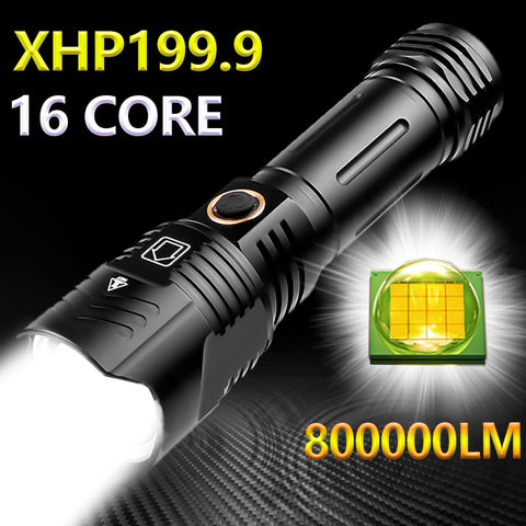 The Black Aluminum Alloy 800000 Lumen Powerful Flashlight