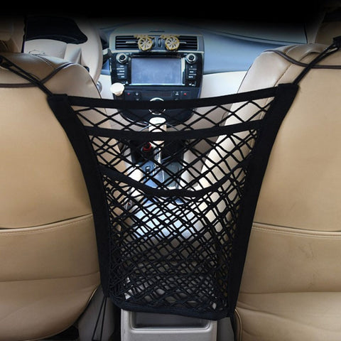 Hook-On Car Storage Net As A Between-Seats Mesh Organizer
