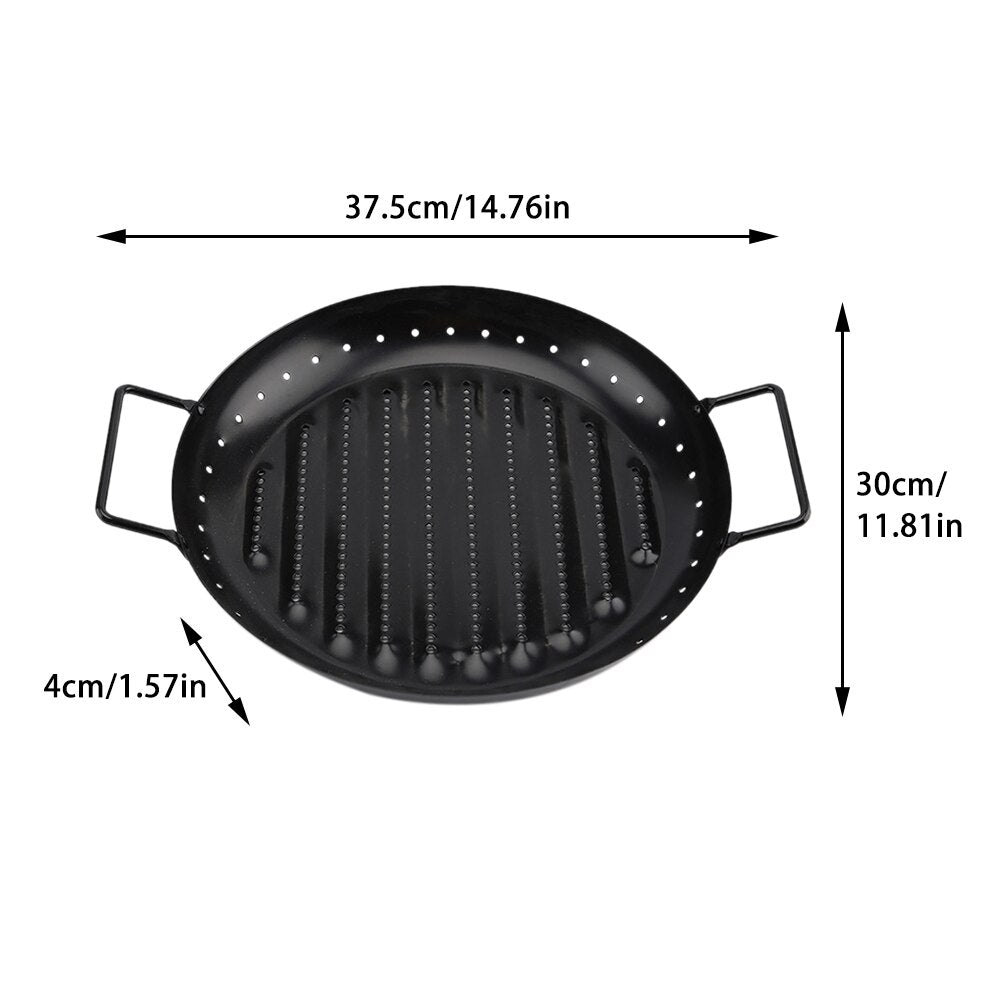 Carton Steel With Handles Outdoor Party Vegetable Meat Camping BBQ Nonstick Skillet Portable Cooking Frying Grill Pan Picnic