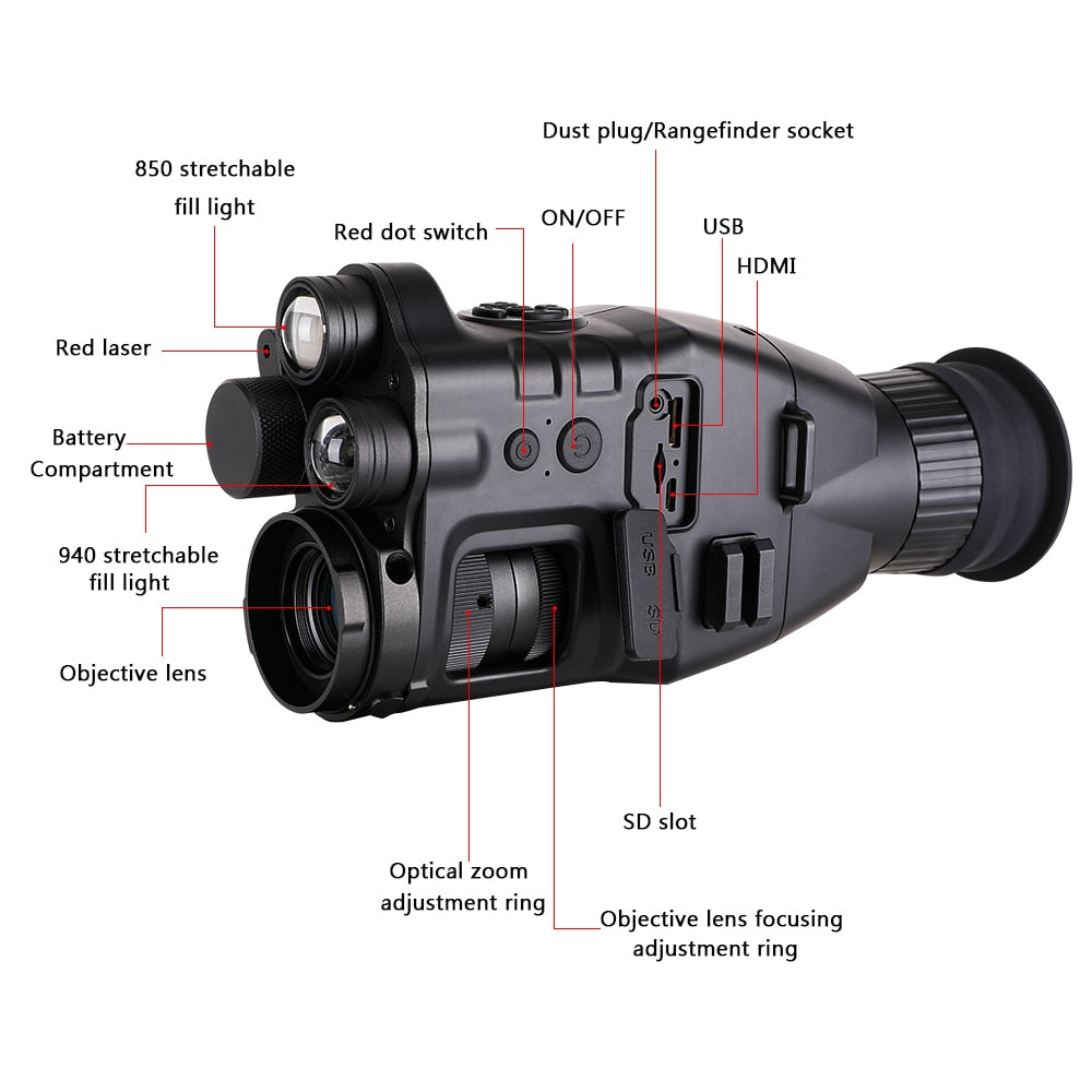 Infrared Night Vision Monocular Scope 24x30 Digital 1080P HD Surveillance Recorder