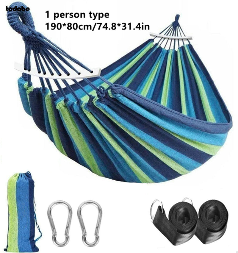 Single Wide Thick Canvas Hammock Outdoor Camping Backpackaging Leisure Swing Portable Hanging Bed Sleeping Swing Hammock