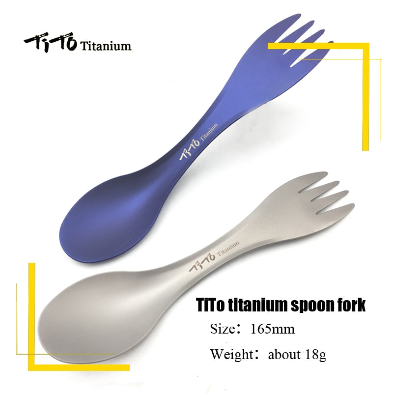 TiTo Titanium spork spoon Ultralight Cookware Portable for Outdoor Camping Picnic Accessories Hiking Travel 2in1 Tableware