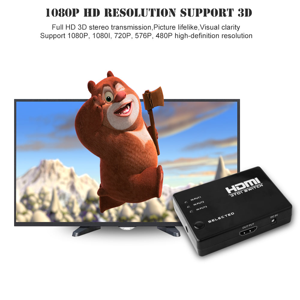 HDMI Switcher with 3 Ports and Remote - Urban Gears Unlimited