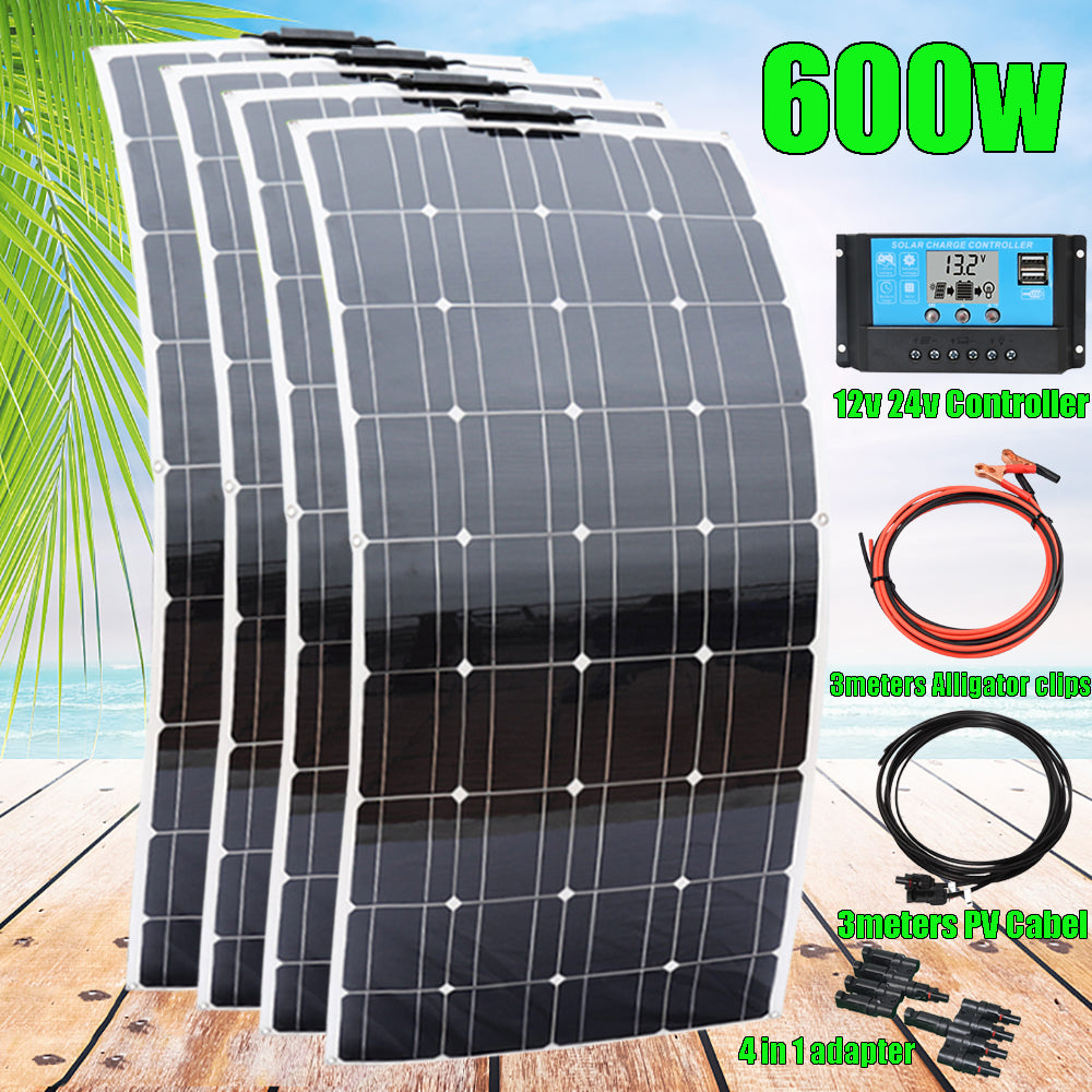solar panel kit complete 12v battery charger 600w 300w 150w monocrystalline photovoltaic system for car RV boat motorhome 1000w