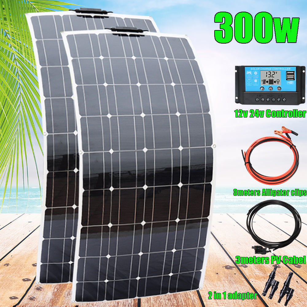 solar panel kit complete 12v battery charger 600w 300w 150w monocrystalline photovoltaic system for car RV boat motorhome 1000w